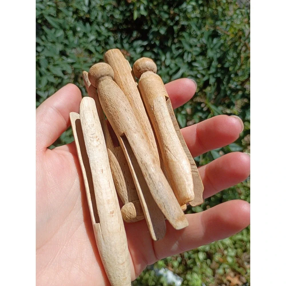 Vintage Antique Wooden Clothes Pins Lot Of 10---4 Inch Weathered Primitive